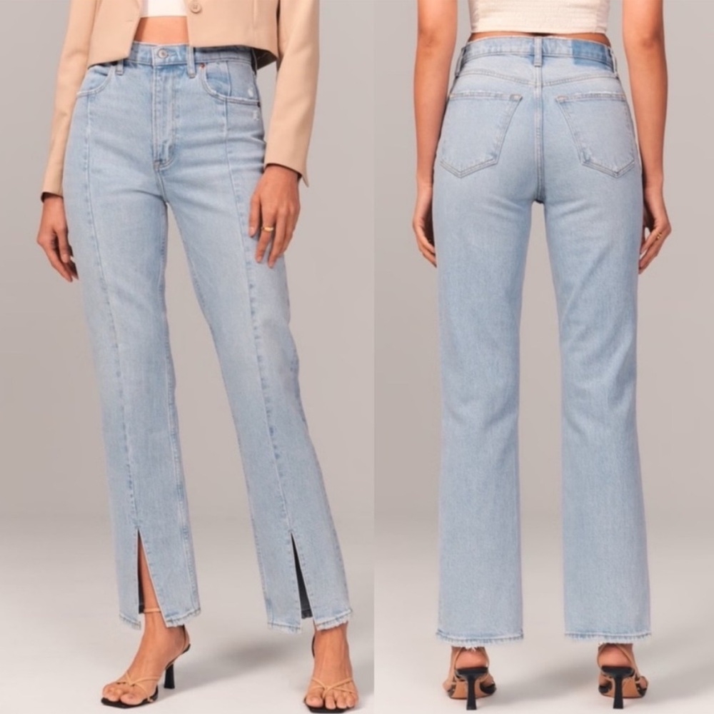 Abercrombie & Fitch The 90s Straight Leg Ultra High Rise Seam Split Hem Jeans